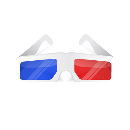 Paper 3d glasses with blue and red glass isolated on the white background, vector illustrationのイラスト素材