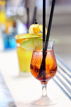 Red drink at the frosted barの写真素材