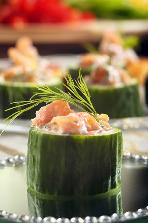 Fresh snack with smoked salmon and dillの写真素材