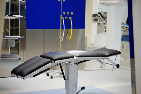 POZNAN, POLAND - APRIL 12. 2016: Empty bed in the operating room at the hospital. Poznan...