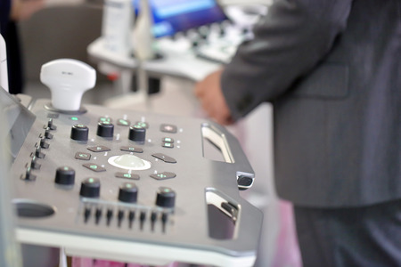 POZNAN, POLAND - APRIL 12. 2016: Tests ultrasound equipment on Poznan International Fair SALMED...