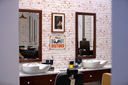POZNAN, POLAND - MAY 07. 2016: Barber shop at The Look Beauty Vision Poznan 2016 on May 07 in Poznan, Poland.のeditorial素材