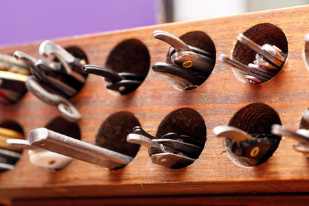 Razor shaving set in barber shop with space for text
