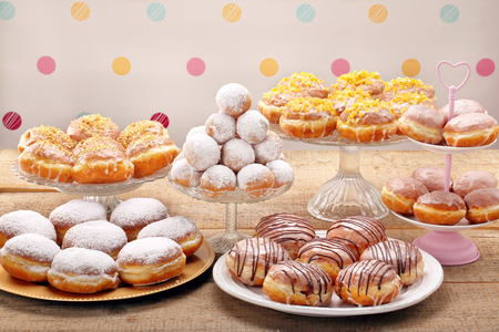 Different types of donuts cakes on Fat Thursdayの写真素材