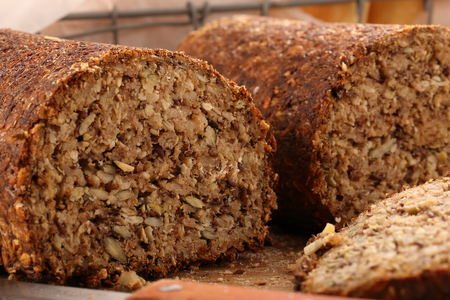 Whole grain bread on a wooden board