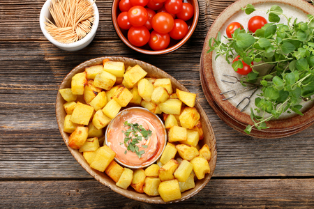 Patatas bravas traditional Spanish potatoes snack tapas

の写真素材