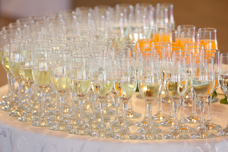 Champagne for bride and groom at wedding receptionの写真素材
