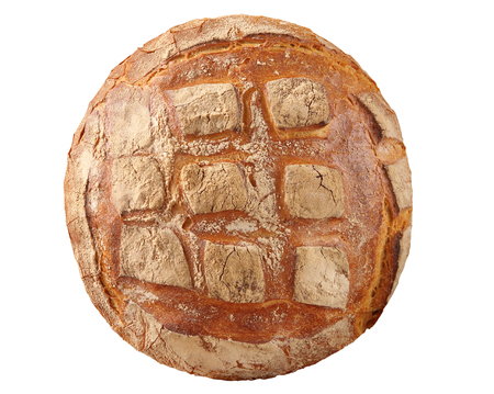 Round loaf of bread top view isolated on a white background
