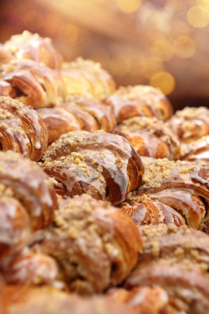 Fresh Polish St. Martin's Day in a pastry shop for sale and empty space for textの写真素材