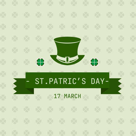 Vector illustration of St Patrick's day. Green hat and Leprechaun clover design element with green wish lettering.のイラスト素材