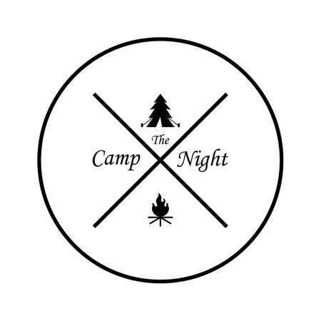 Camping logo, icon, logo element for emblem. Outdoor activity symbol. Illustration of wood fire tent logo for camping gear rental placeのイラスト素材