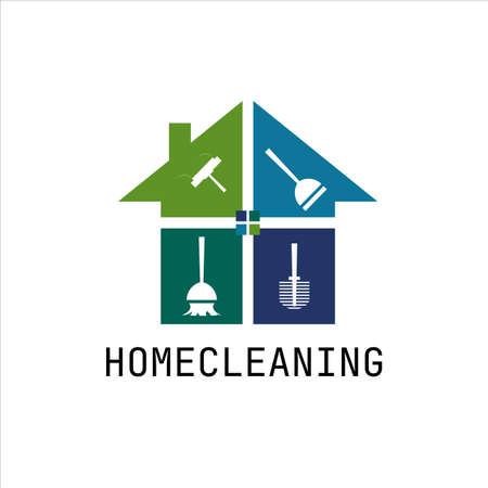 Simple home cleaning service logo and icon design idea. Creative Eco symbol template. Building and Homeのイラスト素材