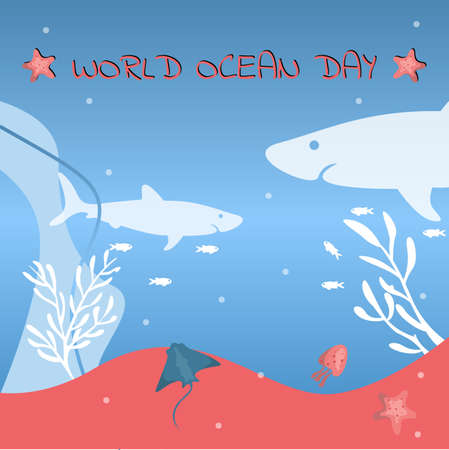 World ocean day design with underwater ocean, simple designのイラスト素材
