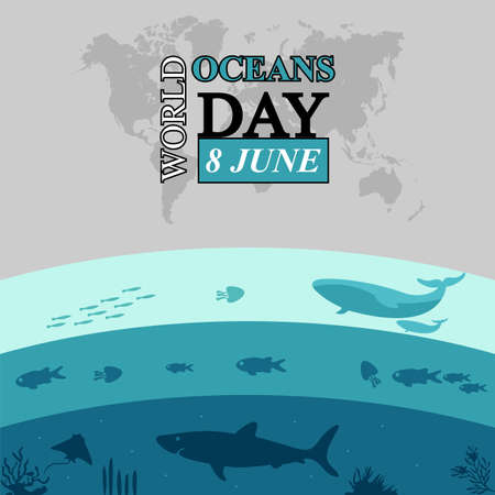 World ocean day design with underwater ocean, simple designのイラスト素材