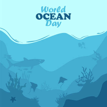 World ocean day design with underwater ocean, simple designのイラスト素材