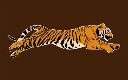 vector graphic illustration, tiger jumping or running on a brown background, perfect for tiger day, posters, pictures, wallpapers and bannersのイラスト素材