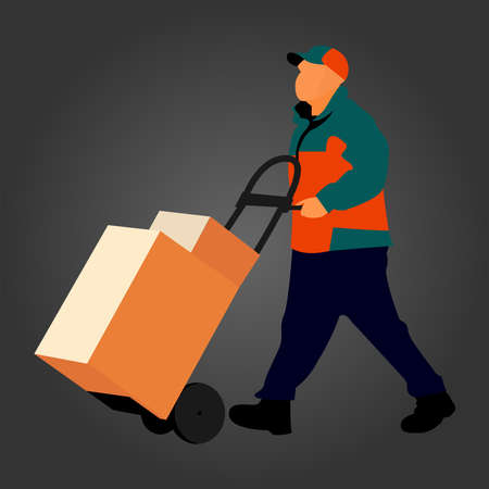 vector illustration, a packager, carrying goods on a trolley.のイラスト素材