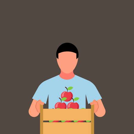 Vector graphic illustration, man carrying a fruit box, with a simple flat design conceptのイラスト素材