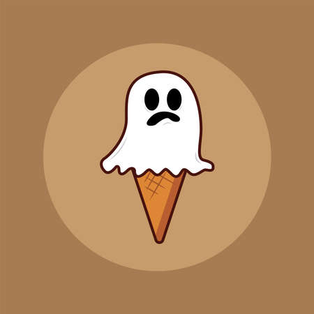 Vector illustration of a ghost with an ice cream cone, simple flat design concept.のイラスト素材