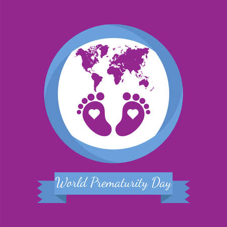 Vector illustration, two Baby Feet, as an icon, banner or template, World Premature Day, is observed on 17 November every year to raise awareness of preterm birth and premature baby concerns.のイラスト素材