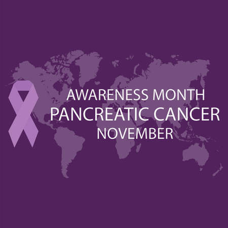 Vector illustration, Purple Ribbon and World Map, as banner or poster, World Pancreatic Cancer Day is celebrated on the third Thursday of November.のイラスト素材