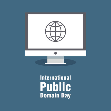Vector illustration, Monitor with World Icon. International Public Domain Day concept. Perfect for posters, greeting cards, backgrounds and banners.のイラスト素材