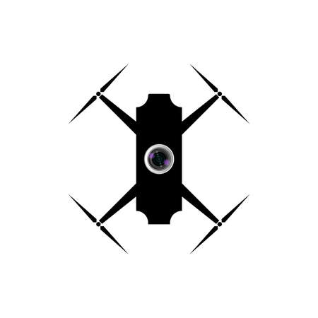 Black Vector Drone with Camera Lens. white background isolatedのイラスト素材