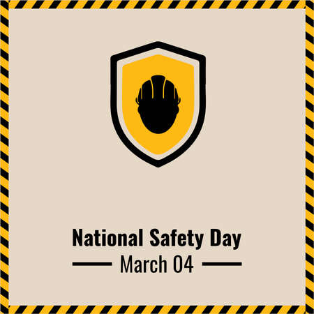 Safety Helmet and Shield Silhouette, National Safety Day design concept, suitable for social media post templates, posters, greeting cards, banners, backgrounds, brochures. Vector Illustrationのイラスト素材