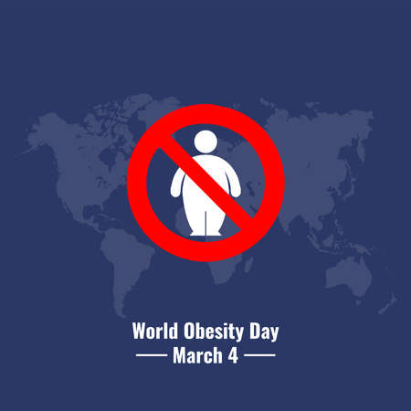 Fat Boy Icon and Red Forbidden Symbol, World Obesity Day design concept, suitable for social media post template, poster, greeting card, banner, background, brochure. Vector Illustrationのイラスト素材