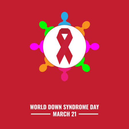 Vector Icon Red ribbon and human icon. World Down Syndrome Day Design Concept, suitable for social...