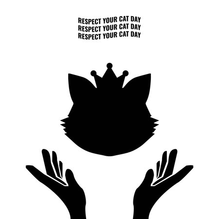 Black Cat Head Icon Vector with crown, Respect Your Cat Day Design Concept, suitable for social media post templates, posters, greeting cards, banners, backgrounds, brochures.のイラスト素材
