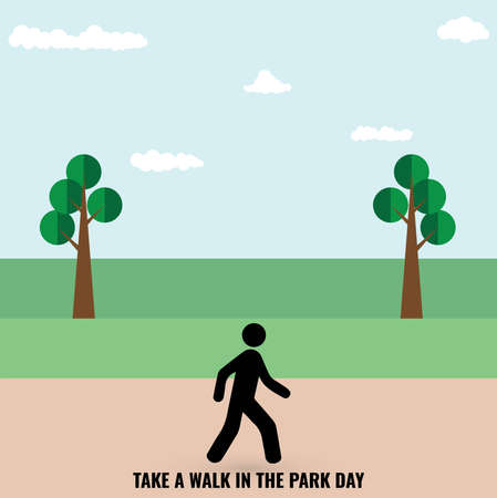 Vector icon of people walking in the park, Design Concept Of Take a Walk in the Park Day, suitable for social media post templates, posters, greeting cards, banners, backgrounds, brochures.のイラスト素材