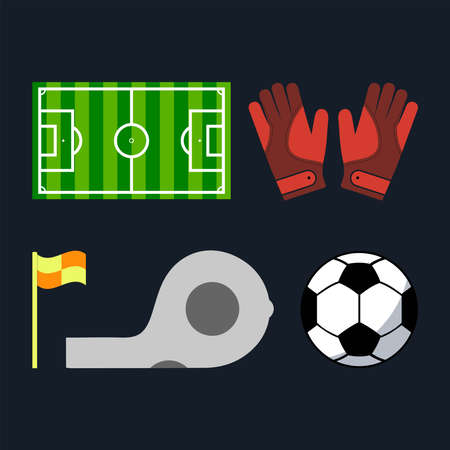 Vector Illustration Of Sports Equipment Football Sets Elements, Simple Flat Design Conceptのイラスト素材