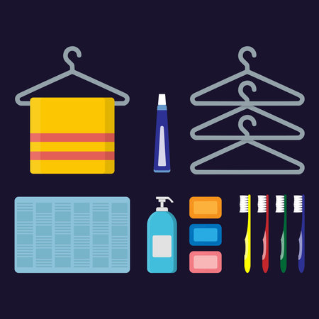 Tools In The Bathroom Set Of Elements Vector Illustration, Simple Flat Design Conceptのイラスト素材