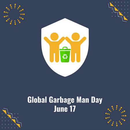 Trash can and Garbage Man vector icon. Global Garbage Man Day design concept, suitable for social media post templates, posters, greeting cards, banners, backgrounds, brochures.のイラスト素材