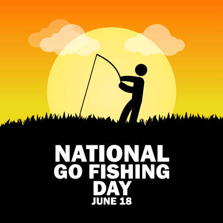 Fishing Person Silhouette Vector Icon. National Go Fishing Day design concept, suitable for social media post templates, posters, greeting cards, banners, background, brochures.のイラスト素材