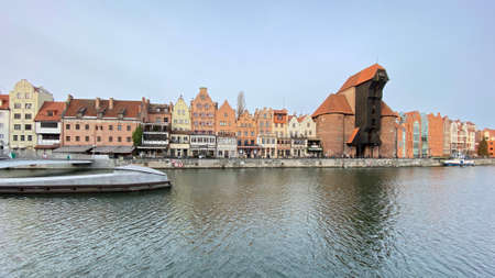 Gdansk Poland January 7, 2022. Old Town - historic buildings on the Motlawa River with a visible...
