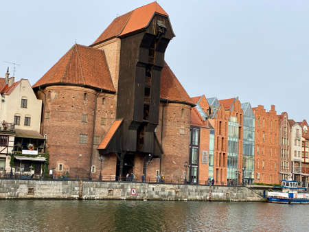Gdansk Poland January 7, 2022. Old Town - historic buildings on the Motlawa River with a visible...