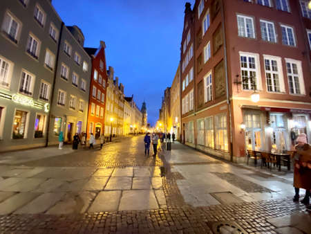 Gdansk Poland January 8, 2022. The old town - historic buildings on Dluga Street and Dlugi Targ...