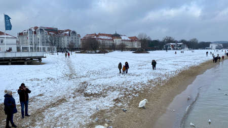 Sopot, Pomeranian Voivodeship January 8, 2022. Interesting historical view of Hotel Sharaton Sopot and Hotel Sofitel Grand Sopotのeditorial素材
