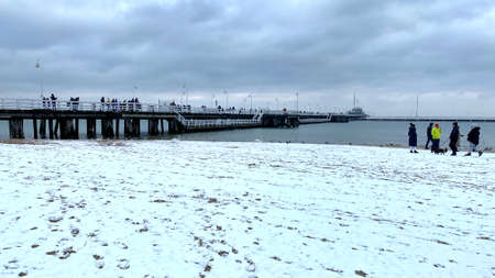 Sopot, Pomorskie Voivodeship, January 8, 2022. Interesting historical buildings The pier in Sopot made of wood, the longest in Europe, 512 metersのeditorial素材