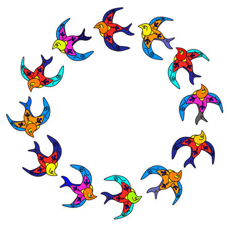 Vector graphic of twelve swallows flying in a circle on transparent background. Based on the 'Andorinhas' we saw in Lisbon, Portugalのイラスト素材