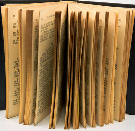Open standing book with gilded edges. It's an antique book with German text.