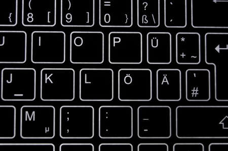 Close-up of a part of a black virtual keyboard with white backlit 'keys'