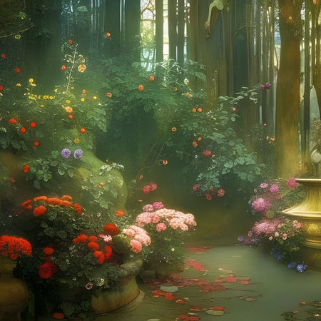 Romantic secret garden with roses. Generative Ai.の素材