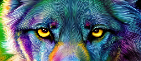The yellow eyes of a blue wolf. Generative AI.の素材