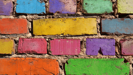 Old brick wall in rainbow colors. Background conceptOld brick wall in rainbow colors. Background...