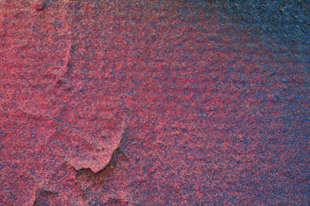 Cracked paint. Pink/blue gradient backgroundの写真素材