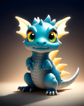 Cute baby dragon with big eyes. Generative AI.の素材