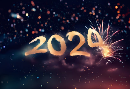 The text 2024 with fireworks in the background. Happy New Year backgroundの素材